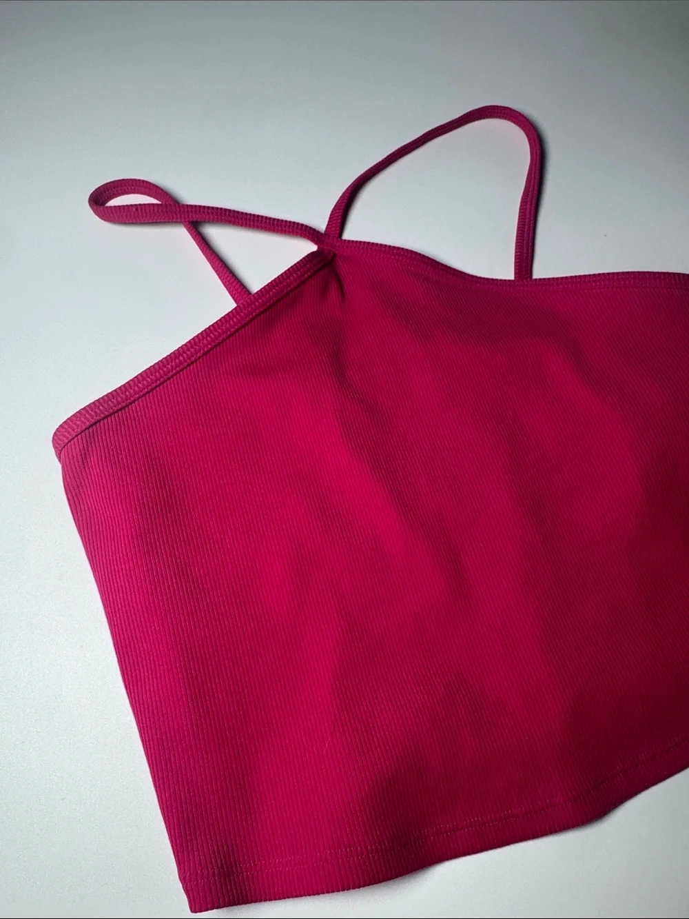 ALO Yoga Hot Pink Ribbed Asymmetric Crop Cami